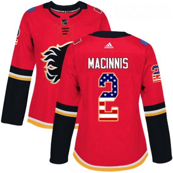 Womens Adidas Calgary Flames 2 Al MacInnis Authentic Red USA Flag Fashion NHL Jersey