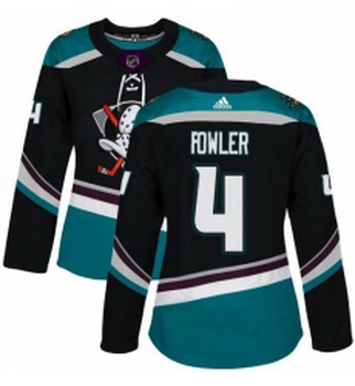 Womens Adidas Anaheim Ducks 4 Cam Fowler Authentic Black Teal Third NHL Jersey