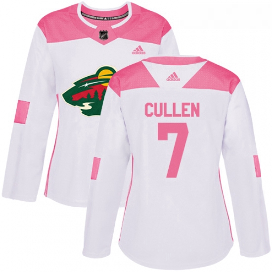 Womens Adidas Minnesota Wild 7 Matt Cullen Authentic WhitePink Fashion NHL Jersey