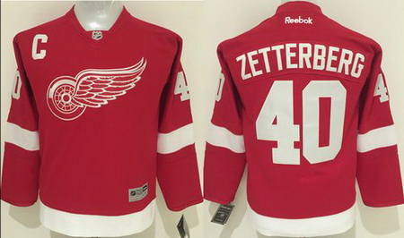 Red Wings #40 Henrik Zetterberg Red Home Stitched Youth NHL Jersey II