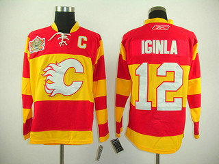 kids Calgary Flames 12 Jarome Iginla HERITAGE PATCH youth jerseys