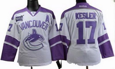 Women vancouver canucks #17 Ryan Kesler Fights Cancer white Jersey