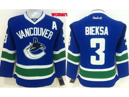 Womens Vancouver Canucks #3 Kevin Bieksa Blue Home Stitched NHL Jersey