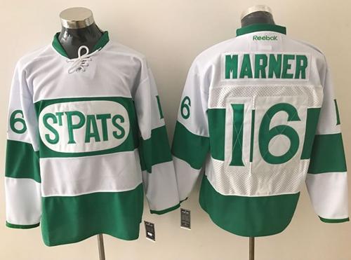 Maple Leafs #16 Mitchell Marner White Green St. Patrick's Day Stitched NHL Jersey