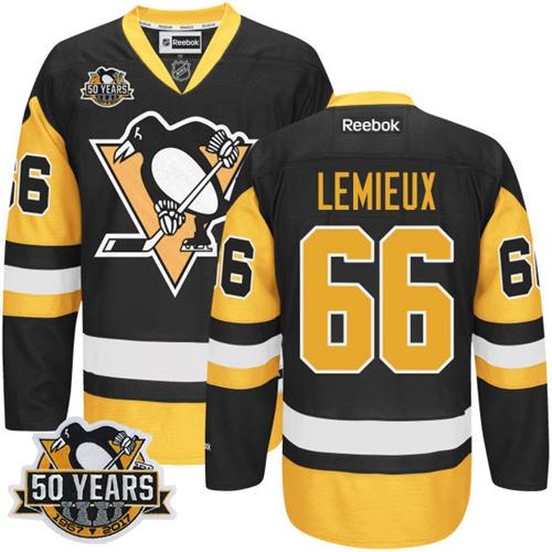 Penguins #66 Mario Lemieux Black Alternate 50th Anniversary Stitched NHL Jersey