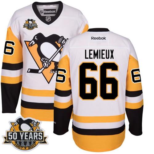 Penguins #66 Mario Lemieux White Black CCM Throwback 50th Anniversary Stitched NHL Jersey