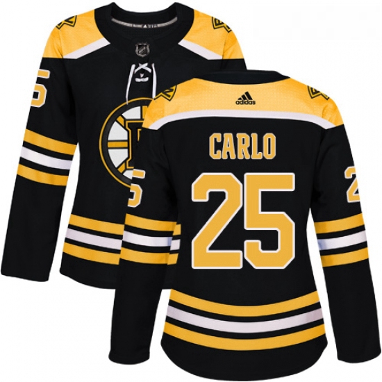 Womens Adidas Boston Bruins 25 Brandon Carlo Authentic Black Home NHL Jersey