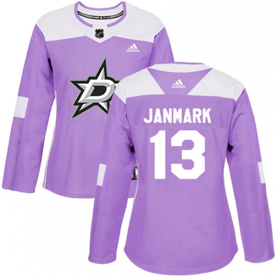 Womens Adidas Dallas Stars 13 Mattias Janmark Authentic Purple Fights Cancer Practice NHL Jersey