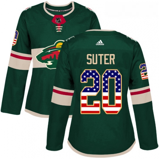 Womens Adidas Minnesota Wild 20 Ryan Suter Authentic Green USA Flag Fashion NHL Jersey