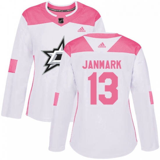 Womens Adidas Dallas Stars 13 Mattias Janmark Authentic WhitePink Fashion NHL Jersey