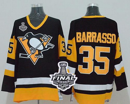 Mitchell 26Ness Penguins #35 Tom Barrasso Black 2017 Stanley Cup Final Patch Stitched NHL Jersey