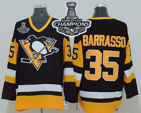 Mitchell 26Ness Penguins #35 Tom Barrasso Black 2017 Stanley Cup Finals Champions Stitched NHL Jerse