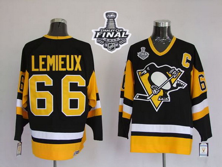 Mitchell 26Ness Penguins #66 Mario Lemieux Black 2017 Stanley Cup Final Patch Stitched NHL Jersey