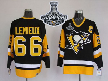 Mitchell 26Ness Penguins #66 Mario Lemieux Black 2017 Stanley Cup Finals Champions Stitched NHL Jers