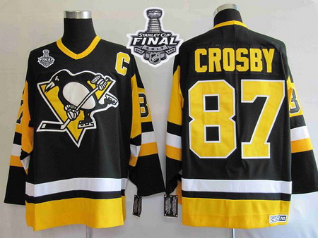 Mitchell 26Ness Penguins #87 Sidney Crosby Black 2017 Stanley Cup Final Patch Stitched NHL Jersey