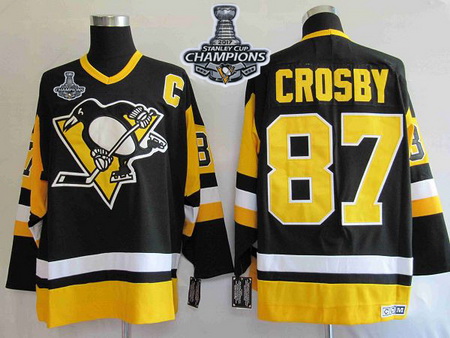 Mitchell 26Ness Penguins #87 Sidney Crosby Black 2017 Stanley Cup Finals Champions Stitched NHL Jers