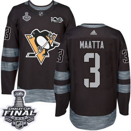 Penguins #3 Olli Maatta Black 1917 2017 100th Anniversary Stanley Cup Final Patch Stitched NHL Jerse