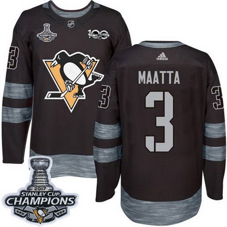 Penguins #3 Olli Maatta Black 1917 2017 100th Anniversary Stanley Cup Finals Champions Stitched NHL 