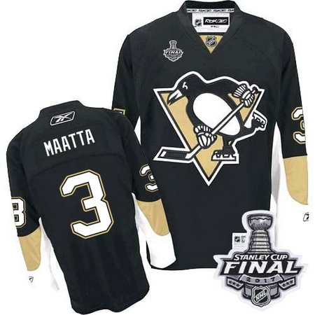 Penguins #3 Olli Maatta Black Home 2017 Stanley Cup Final Patch Stitched NHL Jersey