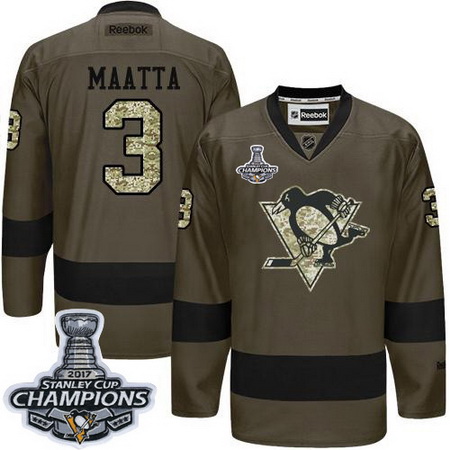 Penguins #3 Olli Maatta Green Salute to Service 2017 Stanley Cup Finals Champions Stitched NHL Jerse