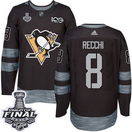 Penguins #8 Mark Recchi Black 1917 2017 100th Anniversary Stanley Cup Final Patch Stitched NHL Jerse