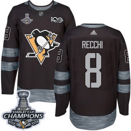 Penguins #8 Mark Recchi Black 1917 2017 100th Anniversary Stanley Cup Finals Champions Stitched NHL 