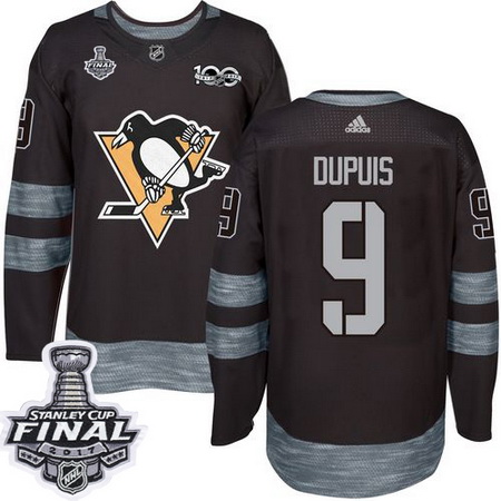 Penguins #9 Pascal Dupuis Black 1917 2017 100th Anniversary Stanley Cup Final Patch Stitched NHL Jer