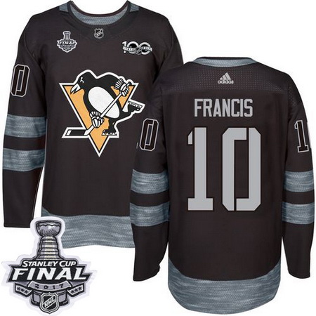 Penguins #10 Ron Francis Black 1917 2017 100th Anniversary Stanley Cup Final Patch Stitched NHL Jers