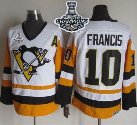 Penguins #10 Ron Francis White Black CCM Throwback 2017 Stanley Cup Finals Champions Stitched NHL Je