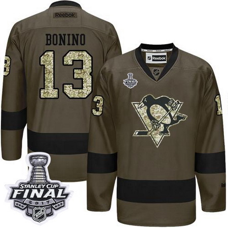 Penguins #13 Nick Bonino Green Salute to Service 2017 Stanley Cup Final Patch Stitched NHL Jersey