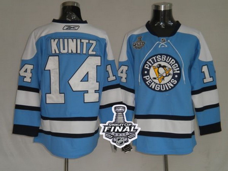 Penguins #14 Chris Kunitz Blue 2017 Stanley Cup Final Patch Stitched NHL Jersey