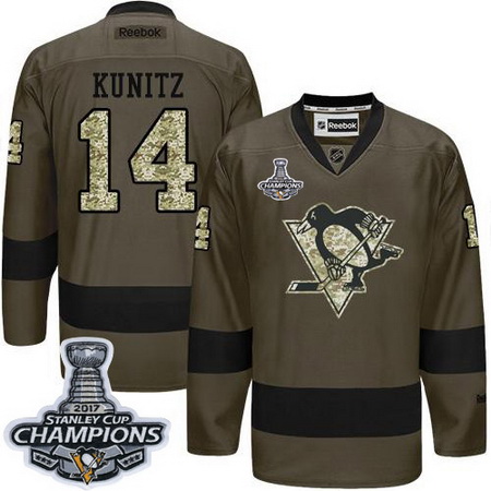 Penguins #14 Chris Kunitz Green Salute to Service 2017 Stanley Cup Finals Champions Stitched NHL Jer