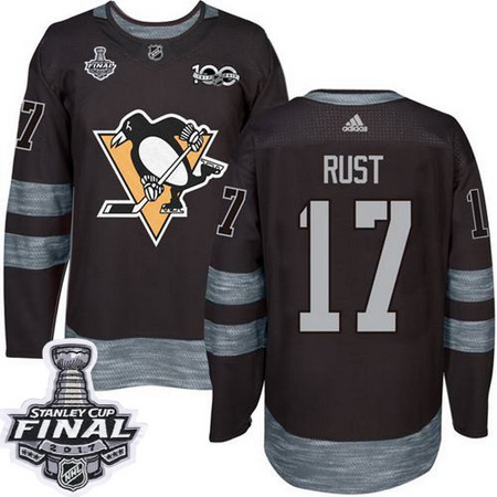 Penguins #17 Bryan Rust Black 1917 2017 100th Anniversary Stanley Cup Final Patch Stitched NHL Jerse