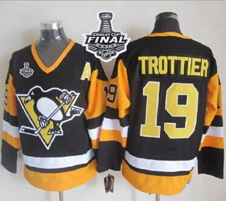 Penguins #19 Bryan Trottier Black CCM Throwback 2017 Stanley Cup Final Patch Stitched NHL Jersey