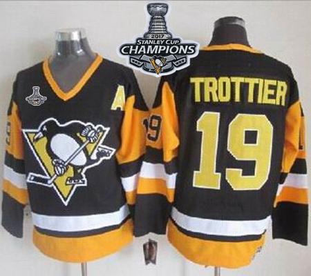 Penguins #19 Bryan Trottier Black CCM Throwback 2017 Stanley Cup Finals Champions Stitched NHL Jerse