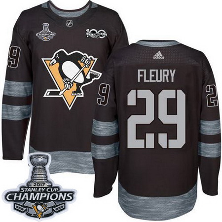 Penguins #29 Andre Fleury Black 1917 2017 100th Anniversary Stanley Cup Finals Champions Stitched NH