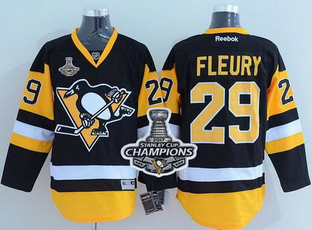 Penguins #29 Andre Fleury Black Alternate 2017 Stanley Cup Finals Champions Stitched NHL Jersey