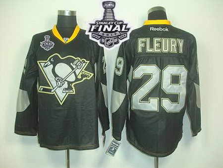 Penguins #29 Andre Fleury Black Ice 2017 Stanley Cup Final Patch Stitched NHL Jersey