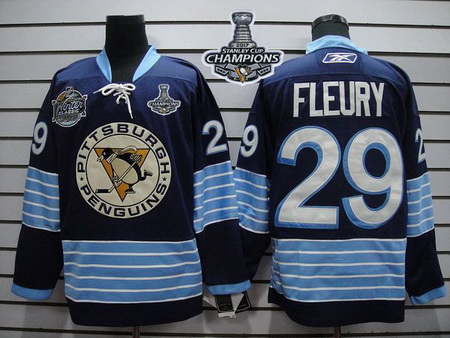 Penguins #29 Andre Fleury Dark Blue 2011 Winter Classic Vintage 2017 Stanley Cup Finals Champions St