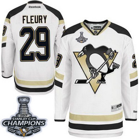 Penguins #29 Andre Fleury White 2014 Stadium Series 2017 Stanley Cup Finals Champions Stitched NHL J