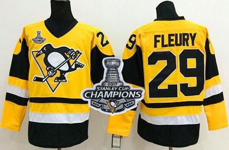 Penguins #29 Andre Fleury Yellow Throwback 2017 Stanley Cup Finals Champions Stitched NHL Jersey