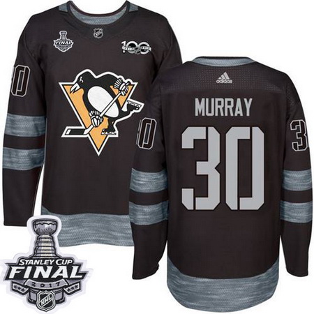 Penguins #30 Matt Murray Black 1917 2017 100th Anniversary Stanley Cup Final Patch Stitched NHL Jers