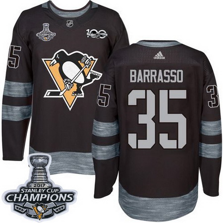 Penguins #35 Tom Barrasso Black 1917 2017 100th Anniversary Stanley Cup Finals Champions Stitched NH