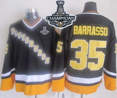 Penguins #35 Tom Barrasso Black Yellow CCM Throwback 2017 Stanley Cup Finals Champions Stitched NHL 