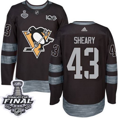 Penguins #43 Conor Sheary Black 1917 2017 100th Anniversary Stanley Cup Final Patch Stitched NHL Jer