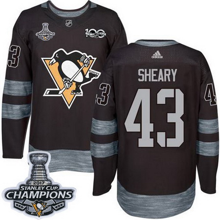 Penguins #43 Conor Sheary Black 1917 2017 100th Anniversary Stanley Cup Finals Champions Stitched NH