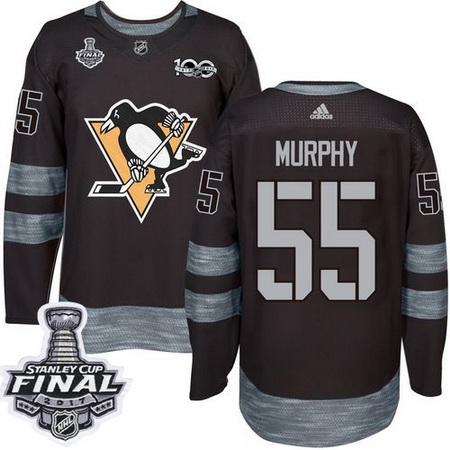 Penguins #55 Larry Murphy Black 1917 2017 100th Anniversary Stanley Cup Final Patch Stitched NHL Jer