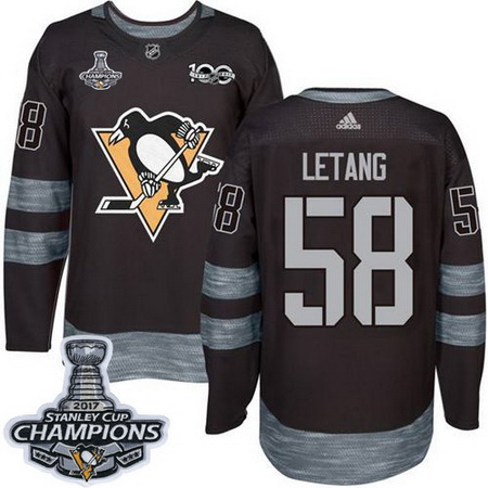 Penguins #58 Kris Letang Black 1917 2017 100th Anniversary Stanley Cup Finals Champions Stitched NHL