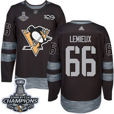 Penguins #66 Mario Lemieux Black 1917 2017 100th Anniversary Stanley Cup Finals Champions Stitched N