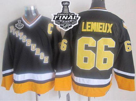 Penguins #66 Mario Lemieux Black Yellow CCM Throwback 2017 Stanley Cup Final Patch Stitched NHL Jers